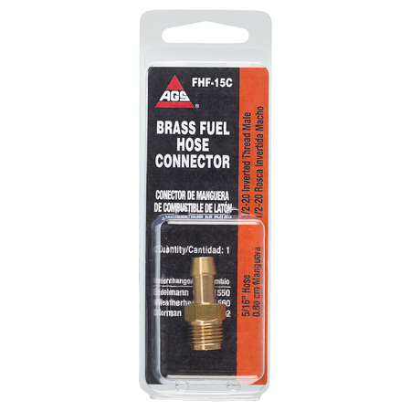 AGS Brass Fuel Connector, 5/16 Hose, Male (1/2-20 Inverted), 1/card FHF-15C